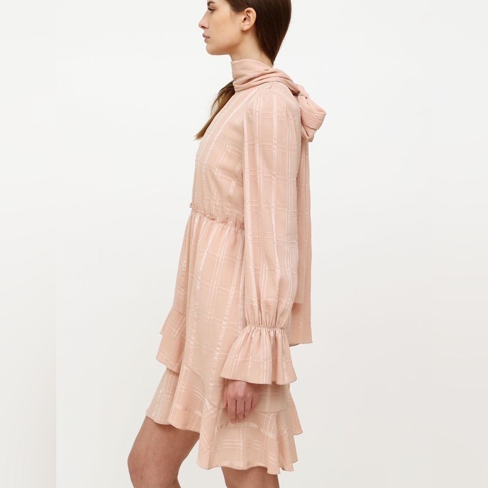 See By Chloè Georgette Check Ascot Tie Ruffle Flouncy Dress Smoky Pink - Picture 7 of 14
